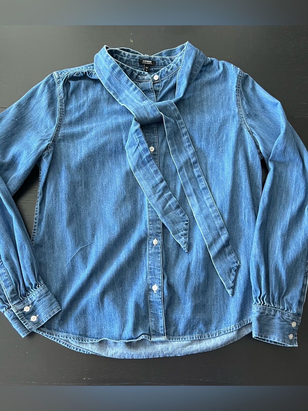 Denim Button Down with Tie Scarf